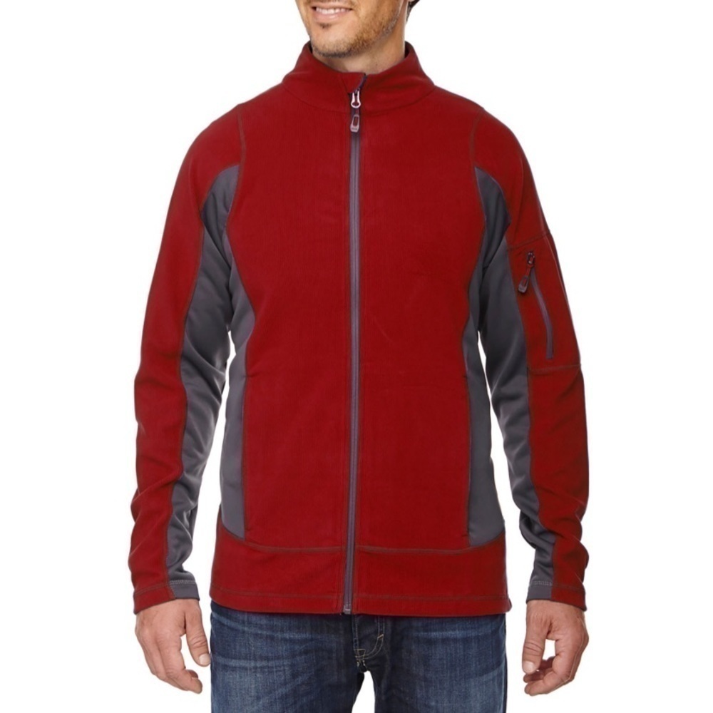NWT Textured Fleece Jacket Classic Gray Red Pullover Corduroy